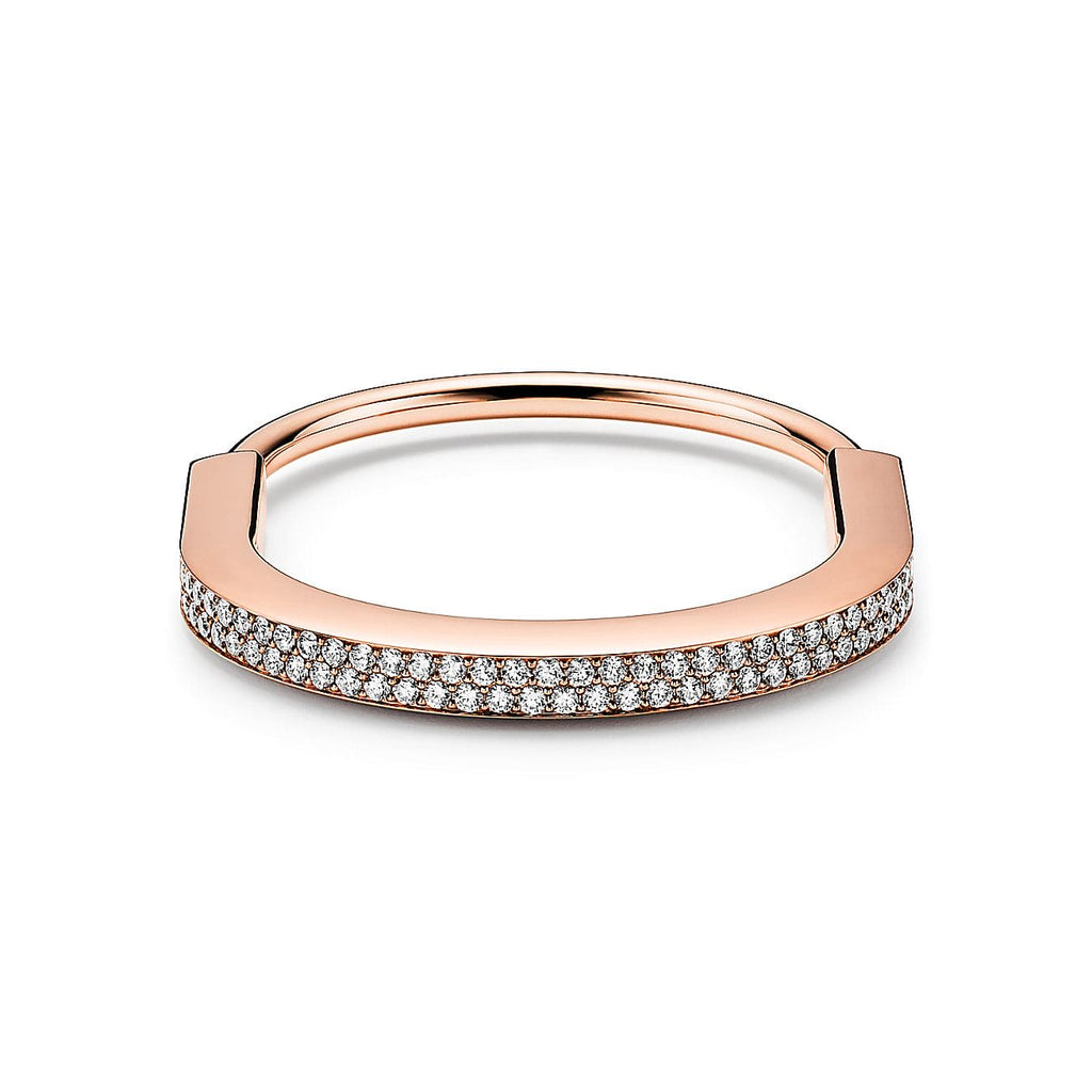Tiffany Lock Bangle Full Pave Diamond Bracelet - 18K Gold
