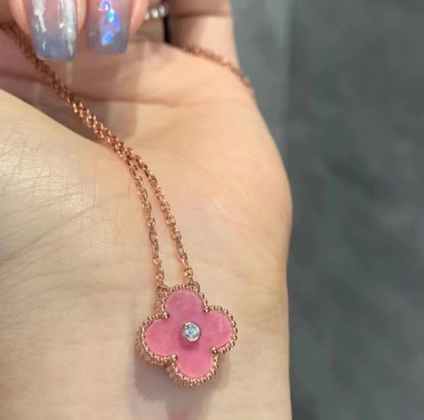 Pink Diamond Clover Necklace