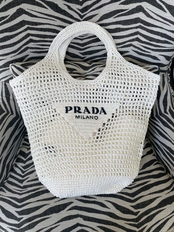 Prada Raffia Tote Bag-White
