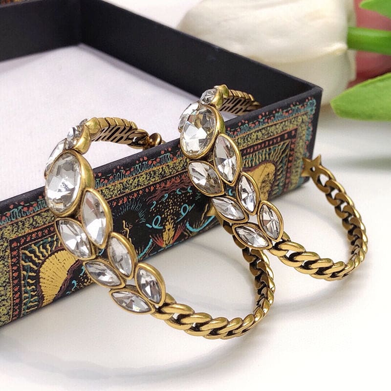 Dior Vintage Crystal Earrings - 18K Yellow Gold