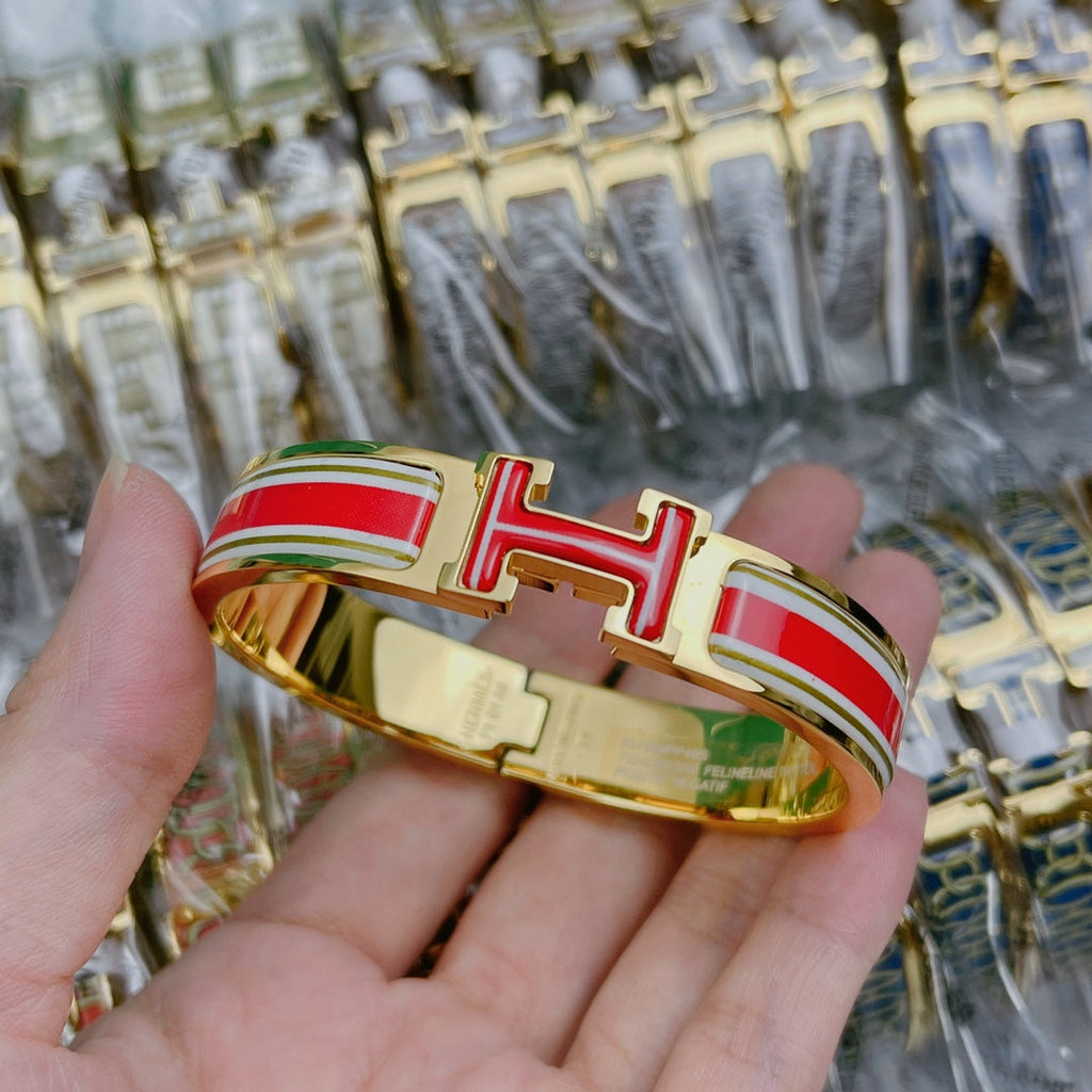Hermes Clic H Red & White Bracelet