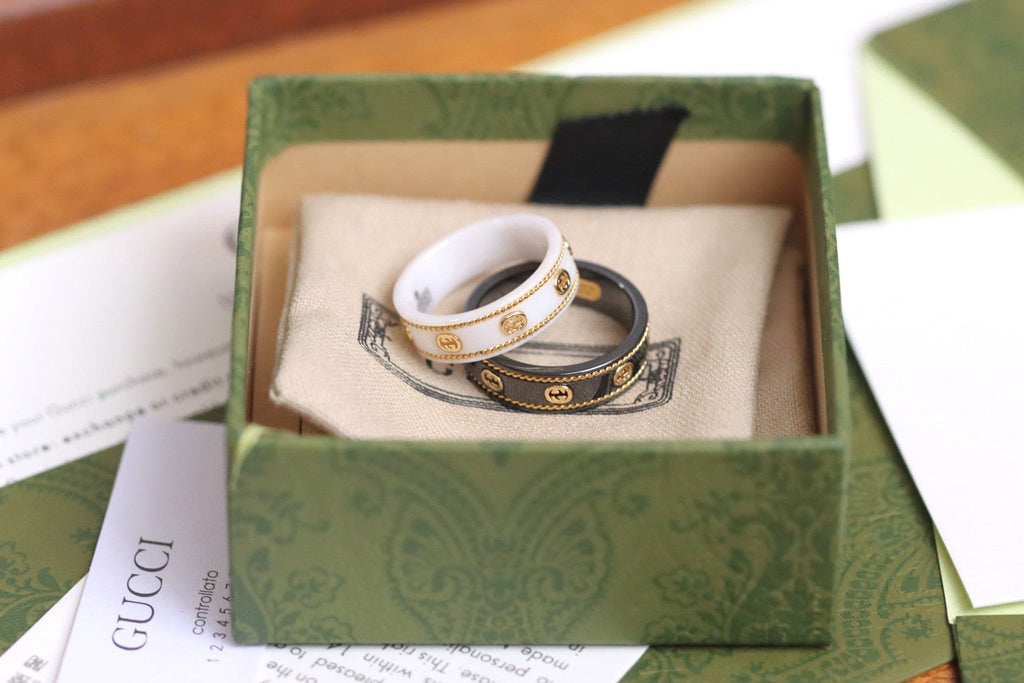 Gucci Double G Interlocking G Icon Black Corundum Ring - 18K Yellow Gold