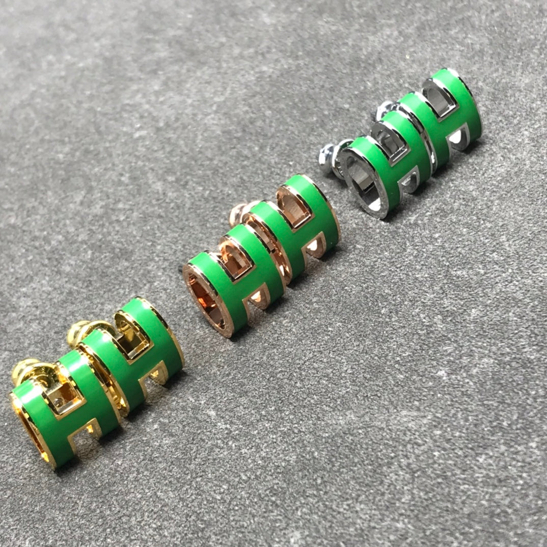 Hermes Mini Pop Green Earrings