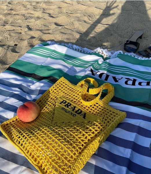 Prada Women's Natural Crochet Tote Bag-Yellow