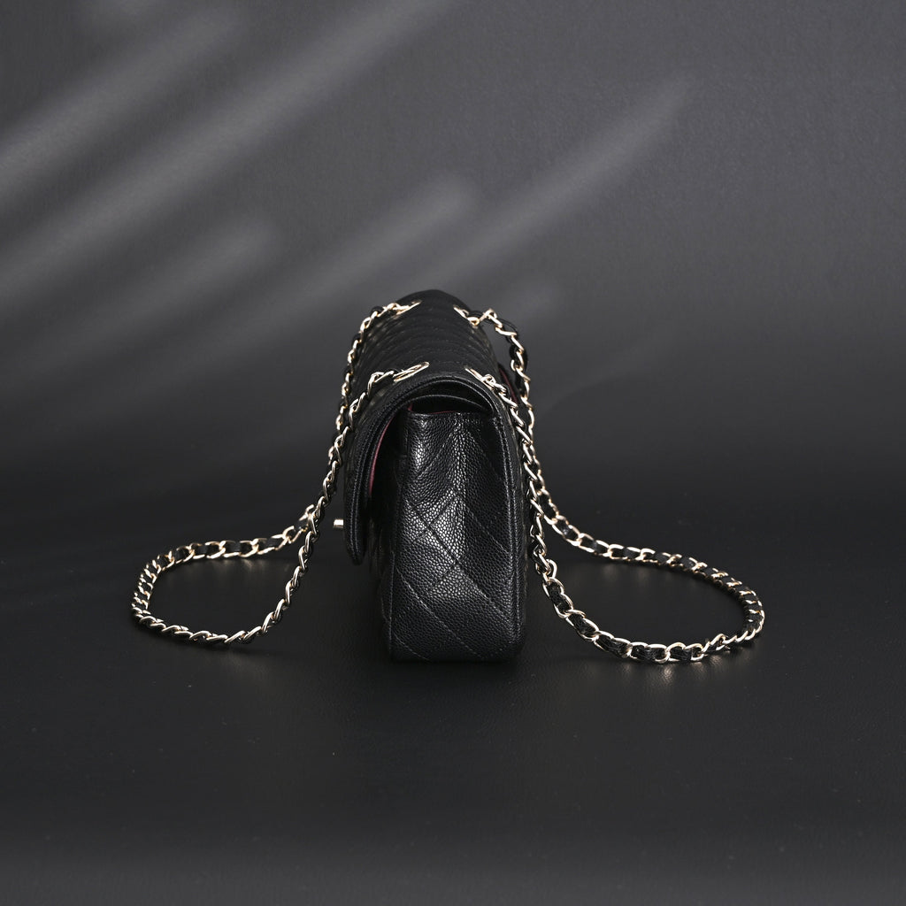 Chanel Classic Flap Bag – Black Quilted Caviar Leather with Gold-Tone Hardware