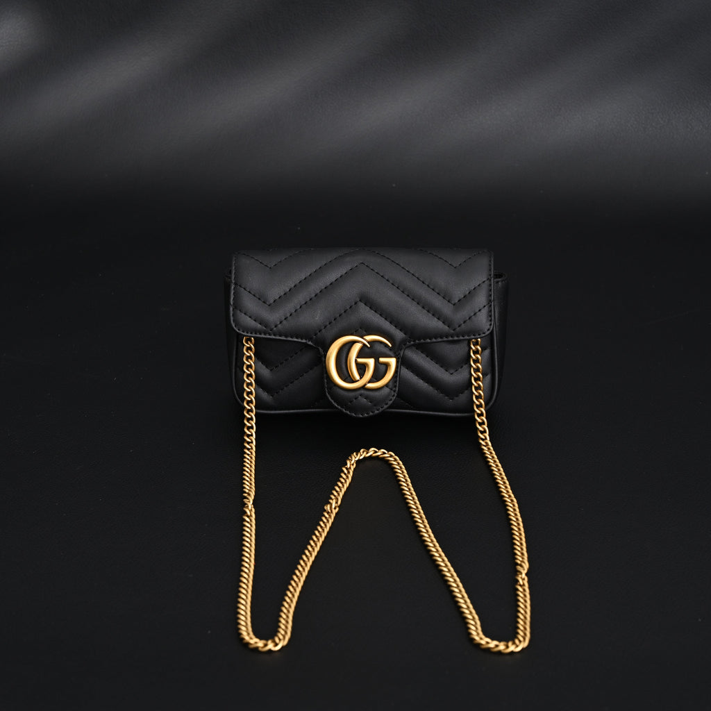 Gucci GG Marmont Matelassé Mini Shoulder Bag – Black Leather with Gold Chain