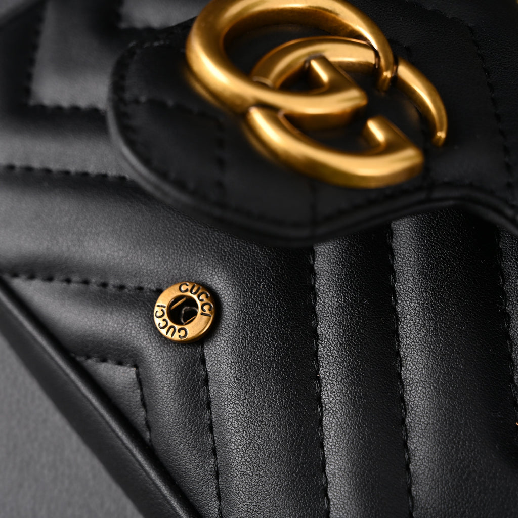 Gucci GG Marmont Matelassé Mini Shoulder Bag – Black Leather with Gold Chain
