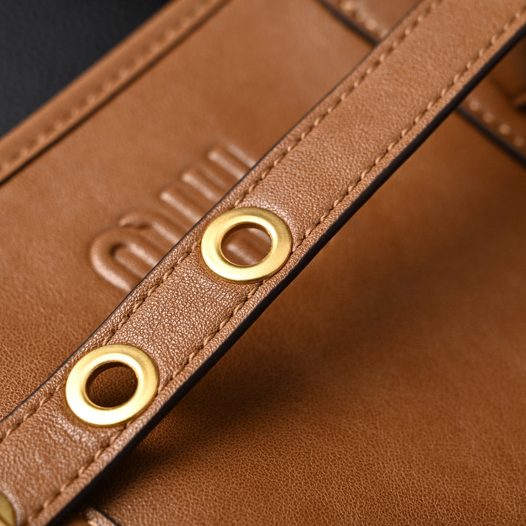 Miu Miu Leather Tote Bag – Elegant Caramel Brown