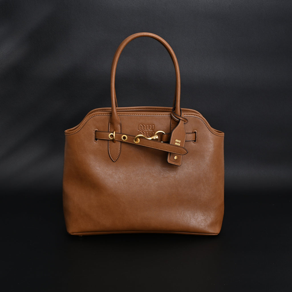 Miu Miu Leather Tote Bag – Elegant Caramel Brown