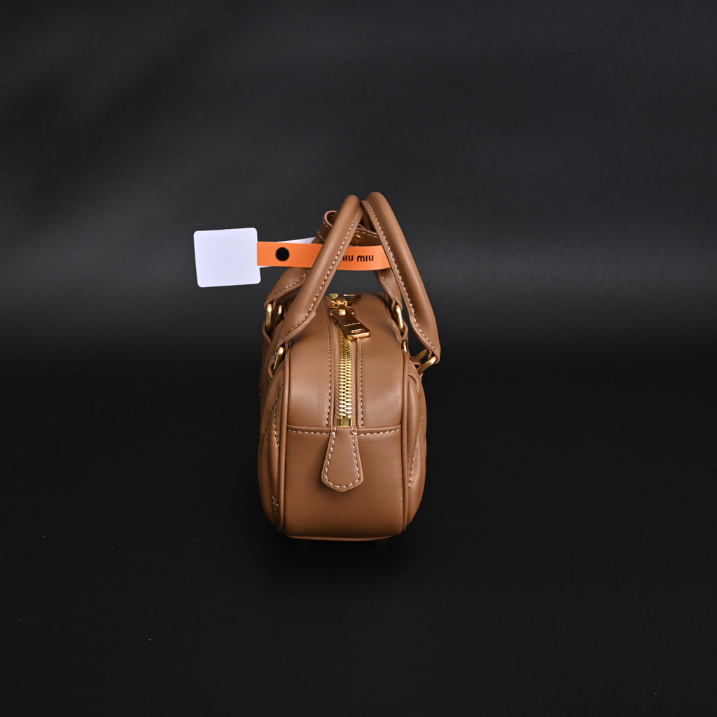 Miu Miu Matelassé Leather Top Handle Bag – Caramel Brown
