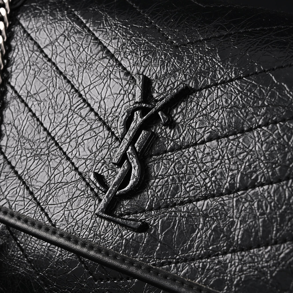 Saint Laurent Niki Medium Black Crinkled Leather Shoulder Bag