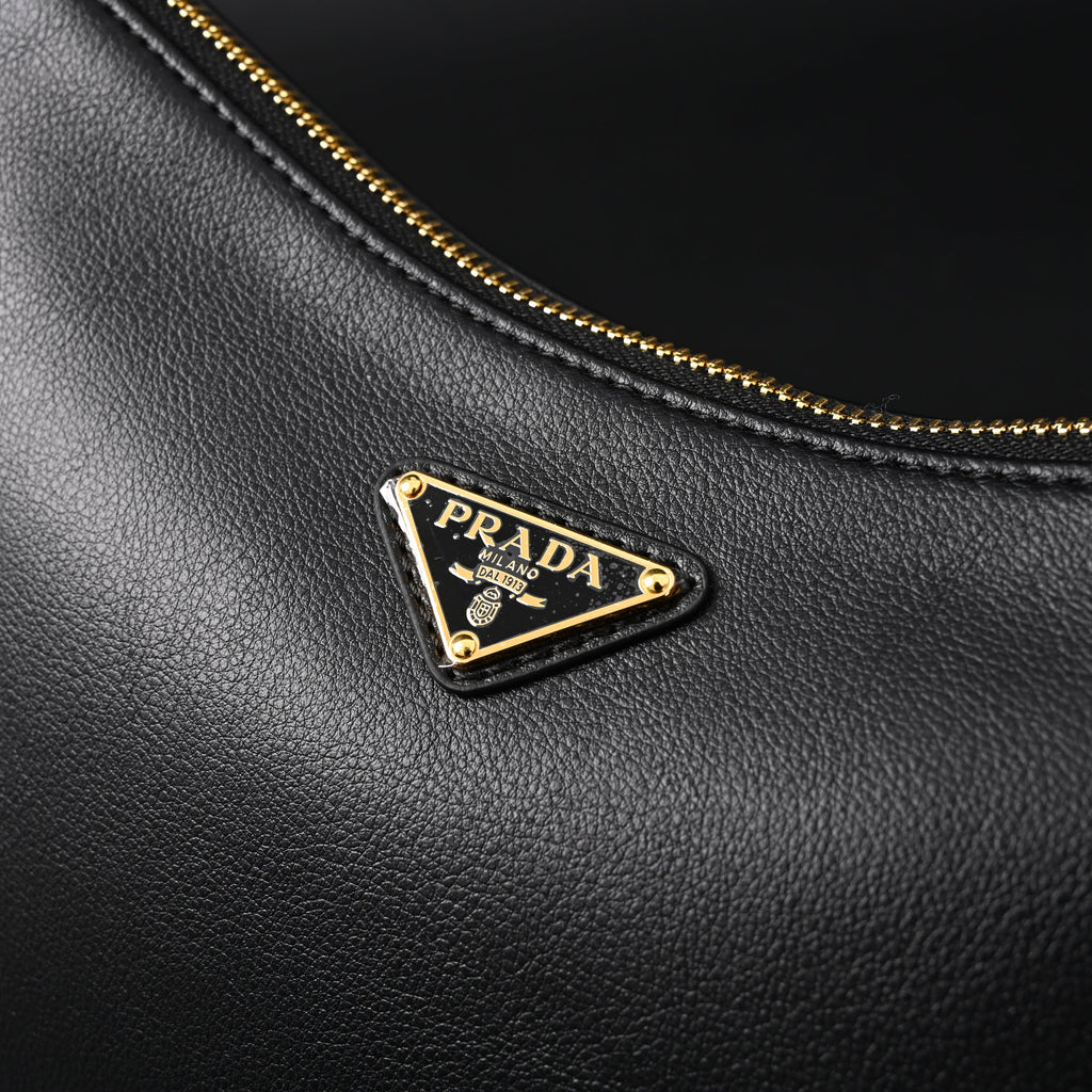 Prada Cleo Black Brushed Leather Shoulder Bag