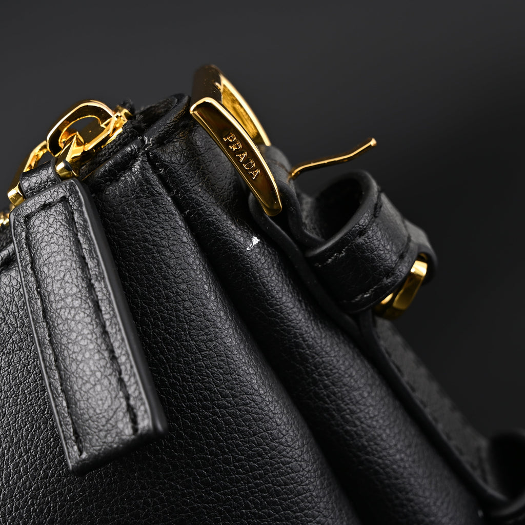 Prada Cleo Black Brushed Leather Shoulder Bag