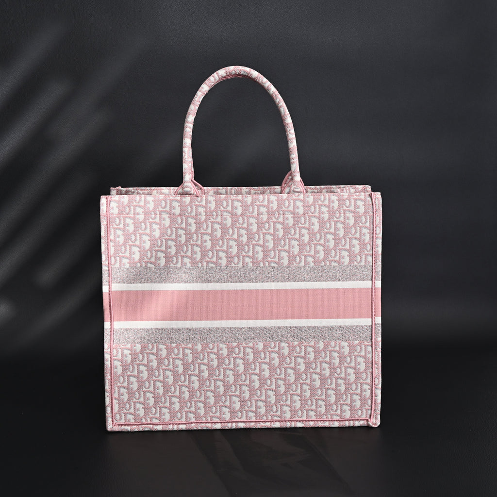 Dior Book Tote Oblique Embroidered Canvas Bag – Large Pink