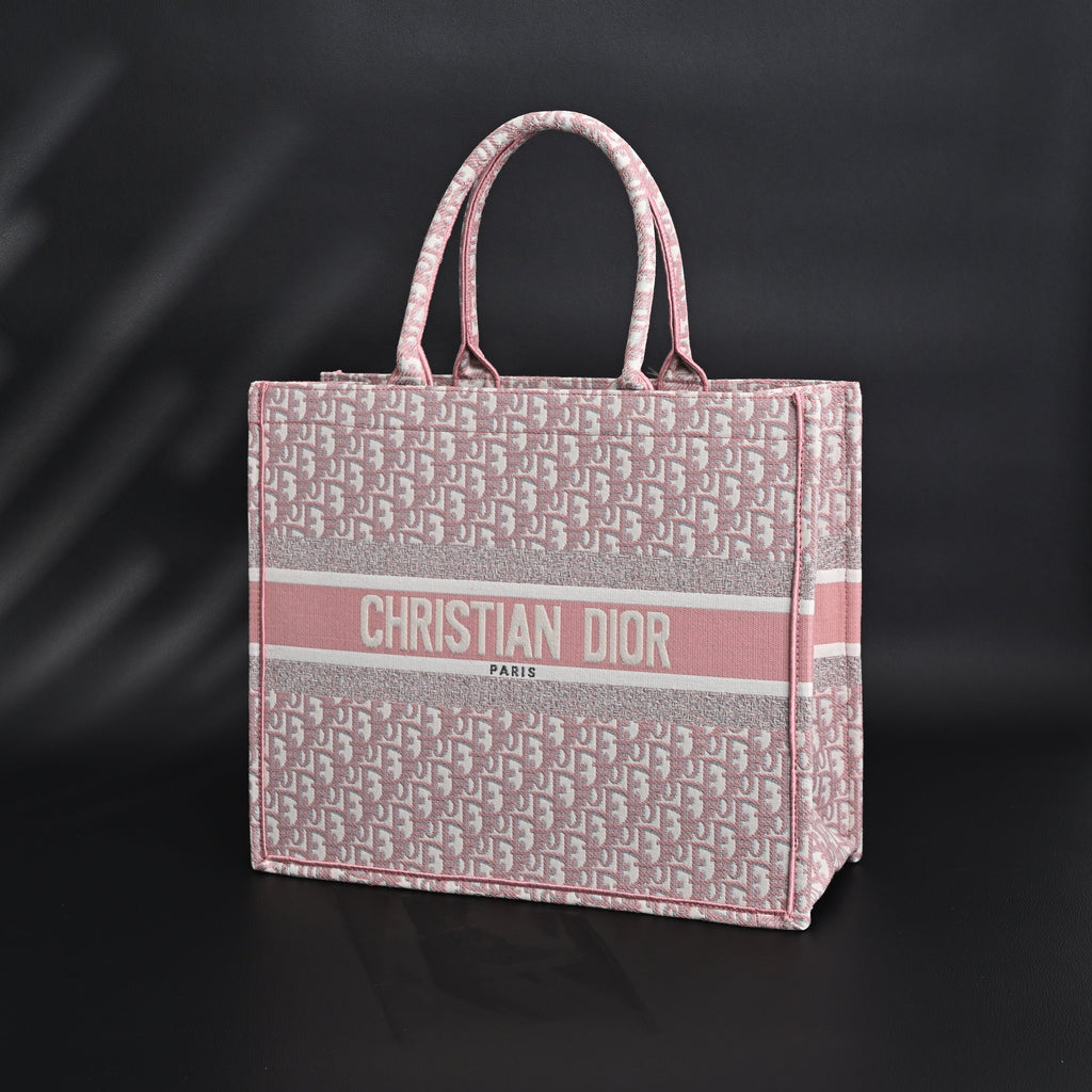 Christian Dior Large Book Tote – Pink Oblique Embroidery