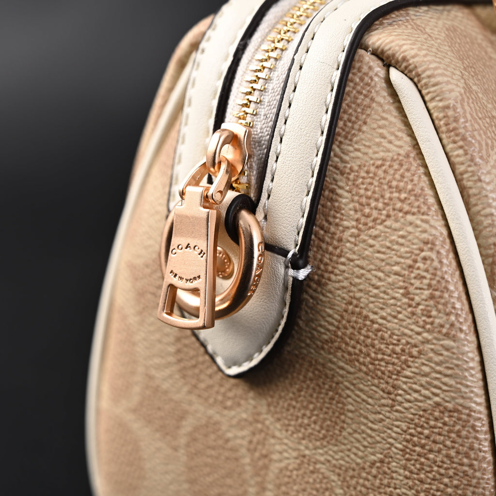 Coach Rowan Satchel – Signature Canvas Top Handle Bag with Crossbody Strap (Khaki/Chalk)