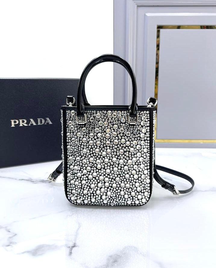 Prada Satin Tote Bag with Crystals