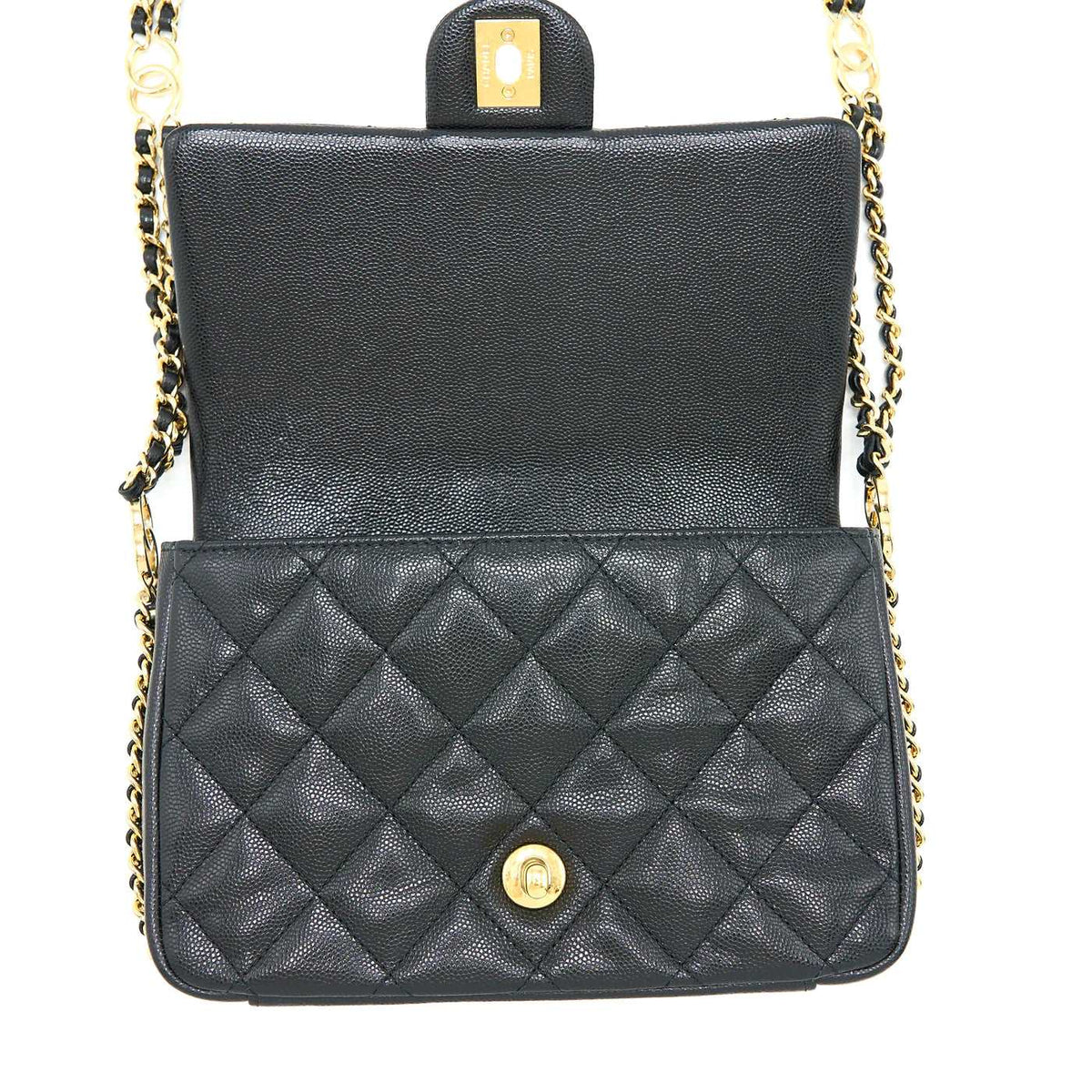 Chanel 23c Mini Flap Bag Chain Grained Calfskin Black