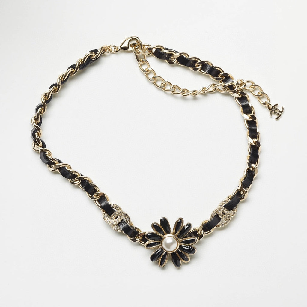 Chanel Flower Leather Choker Necklace
