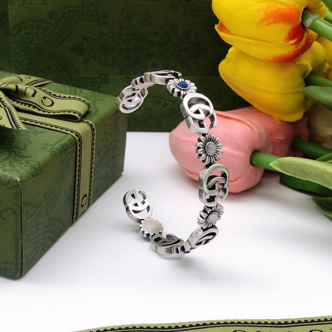 Gucci Double G Flowers Open Cuff Bracelet