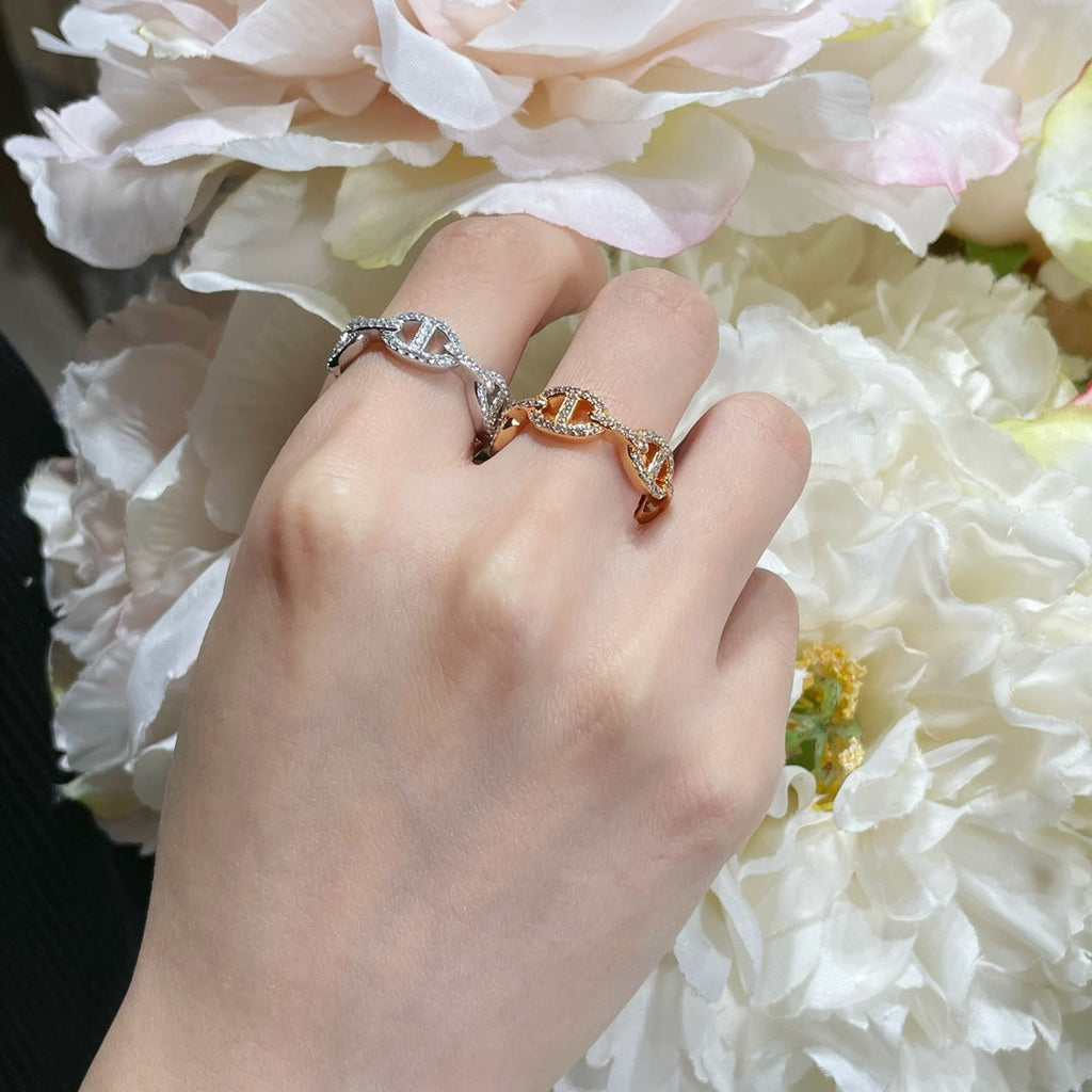 Hermes Chaine D'Ancre Enchainee Moissanite Ring - 18K White Gold