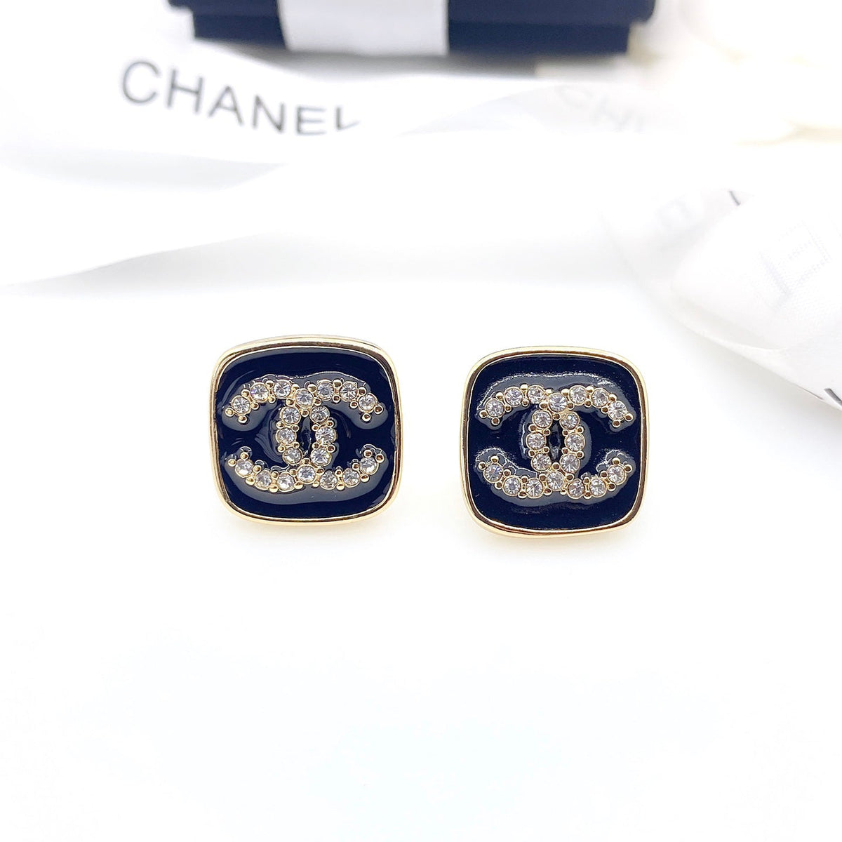 Chanel Square Resin Diamond Earrings - 18K Yellow Gold