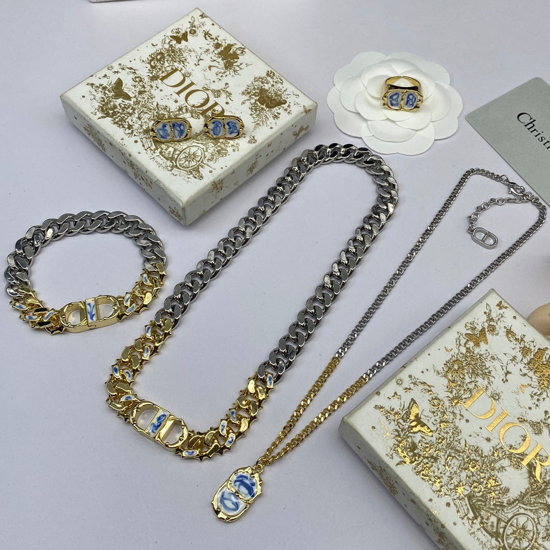 Dior Icon Chain Blue White Resin Necklace