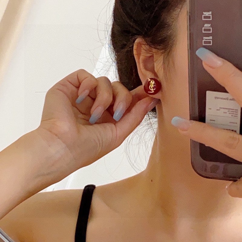 YSL White & Red Earrings - 18K Yellow Gold