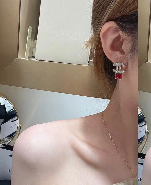 Chanel Red Crystal Earrings - 18K Yellow Gold