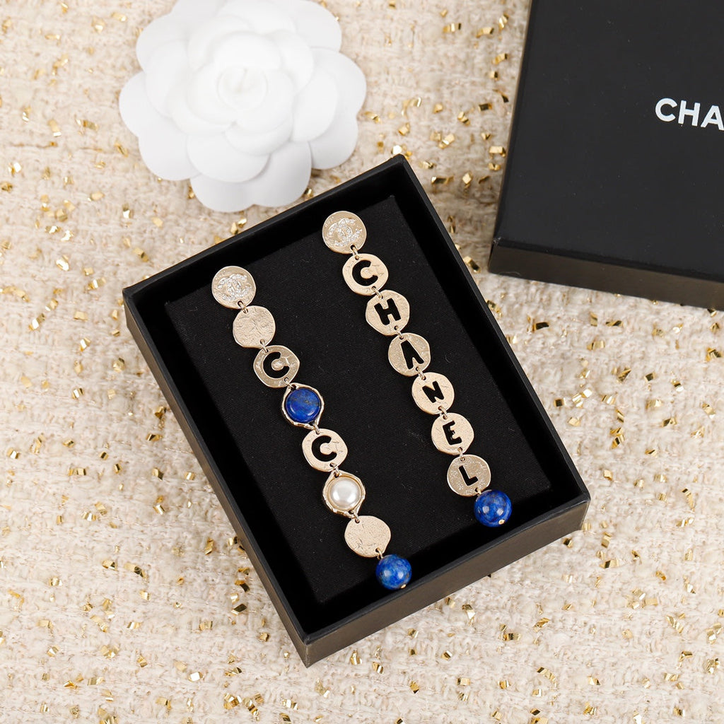 Chanel Script Pendant Earrings - 18K Yellow Gold