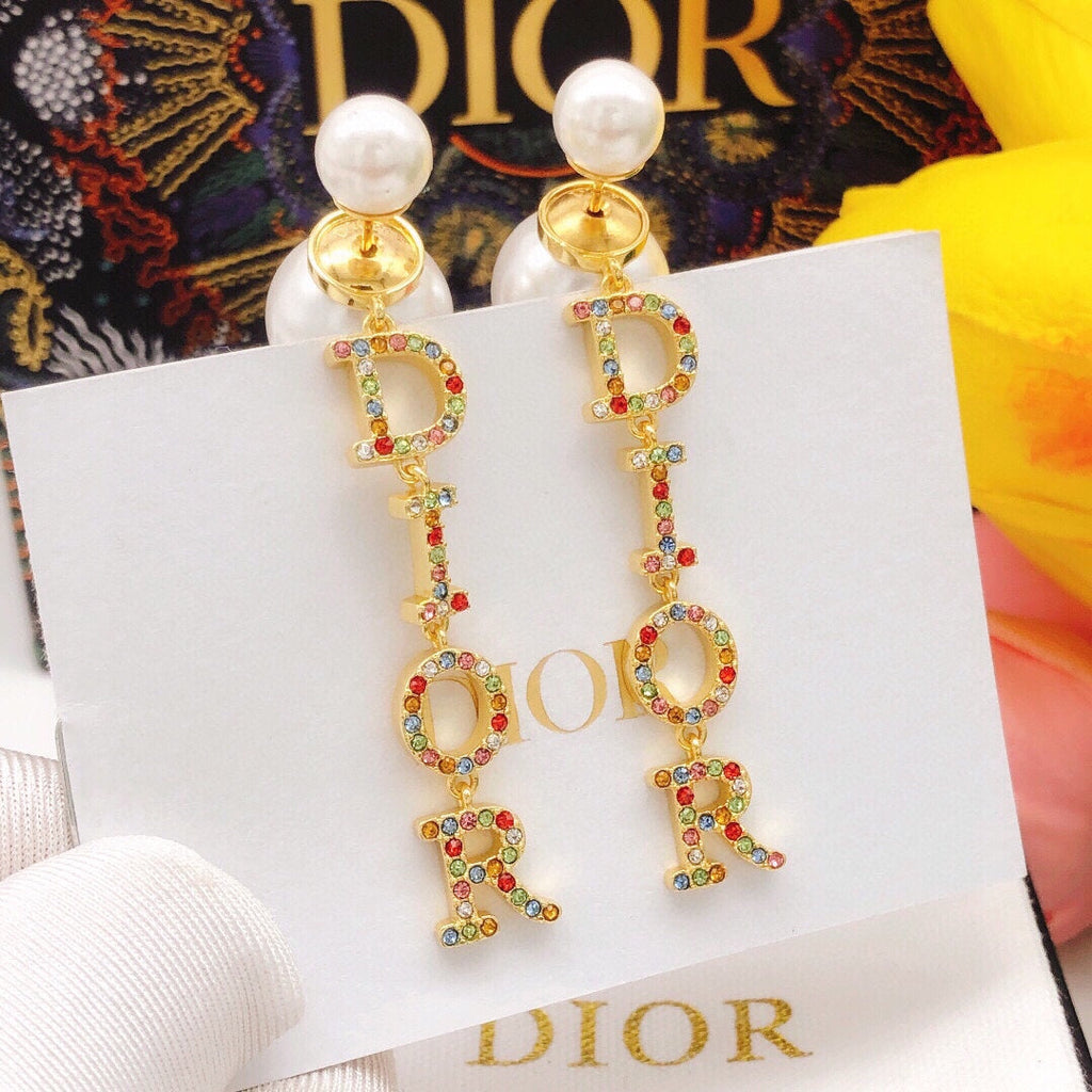 Dior Color Crystal Script Earrings