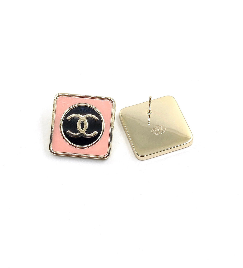 Chanel Square Pink Earrings - 18K Yellow Gold