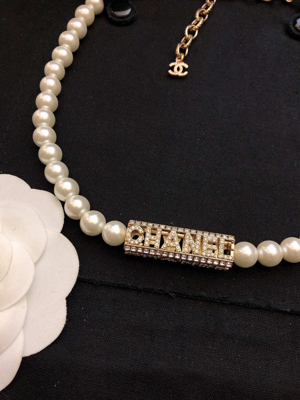 Chanel Script Pearls Chain Necklace
