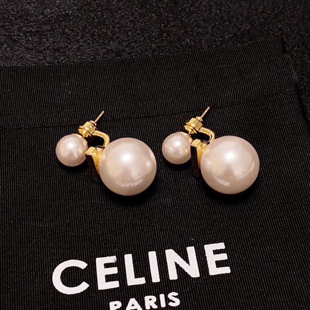 Celine Triomphe Pearl Earrings - 18K Yellow Gold