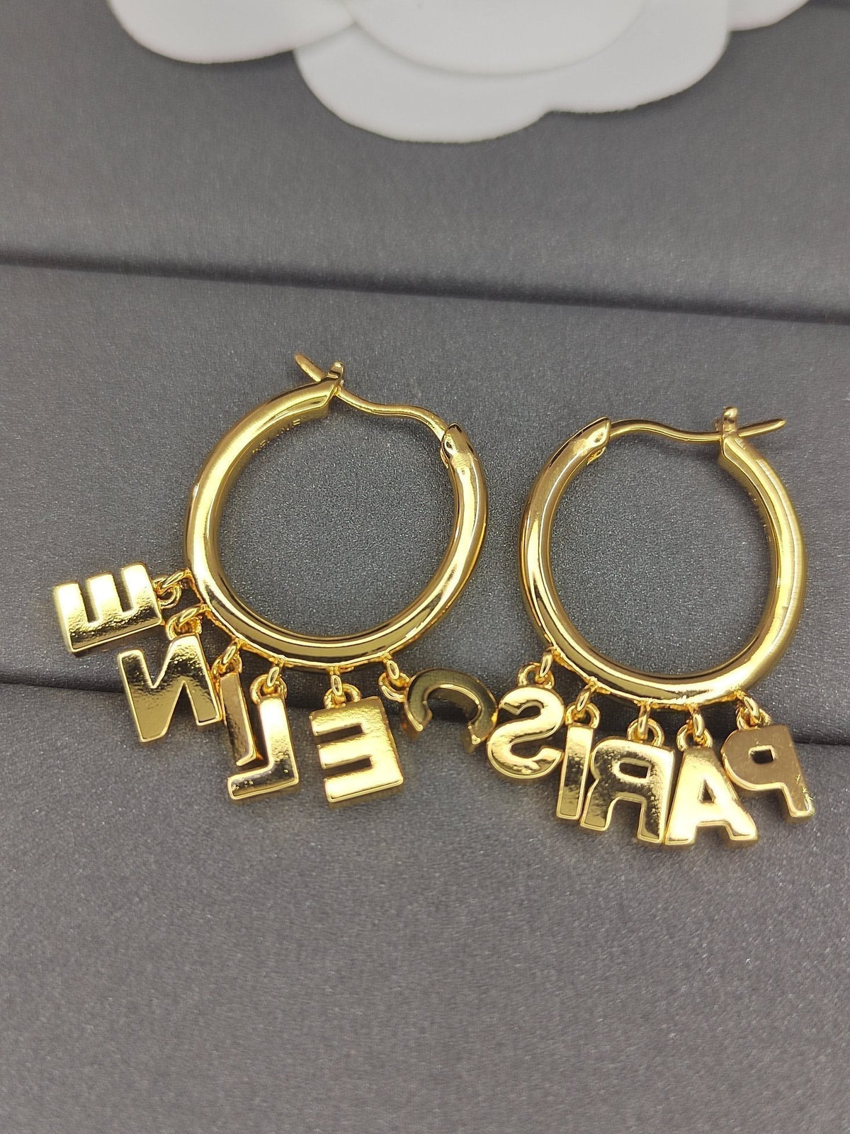 Celine Triomphe Script Diamond Earrings - 18K Yellow Gold