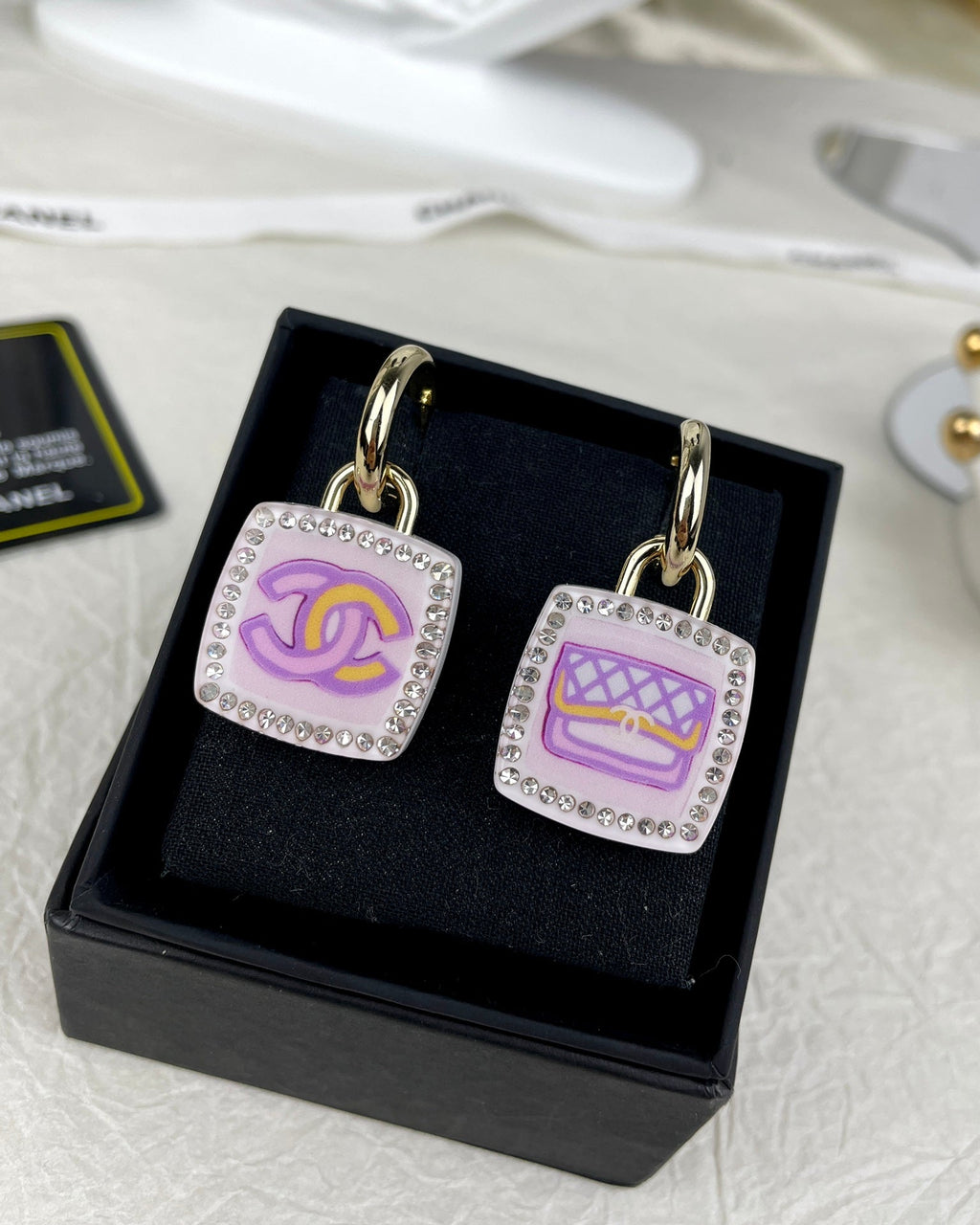 Chanel Pink Bottle Earrings - 18K Yellow Gold