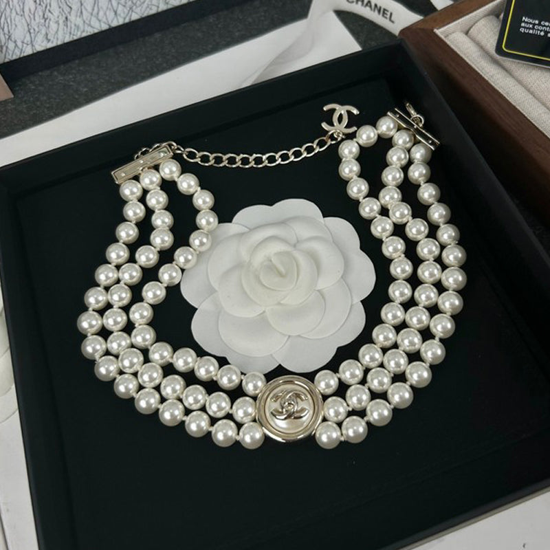 Chanel Choker Pearl Chain Necklace