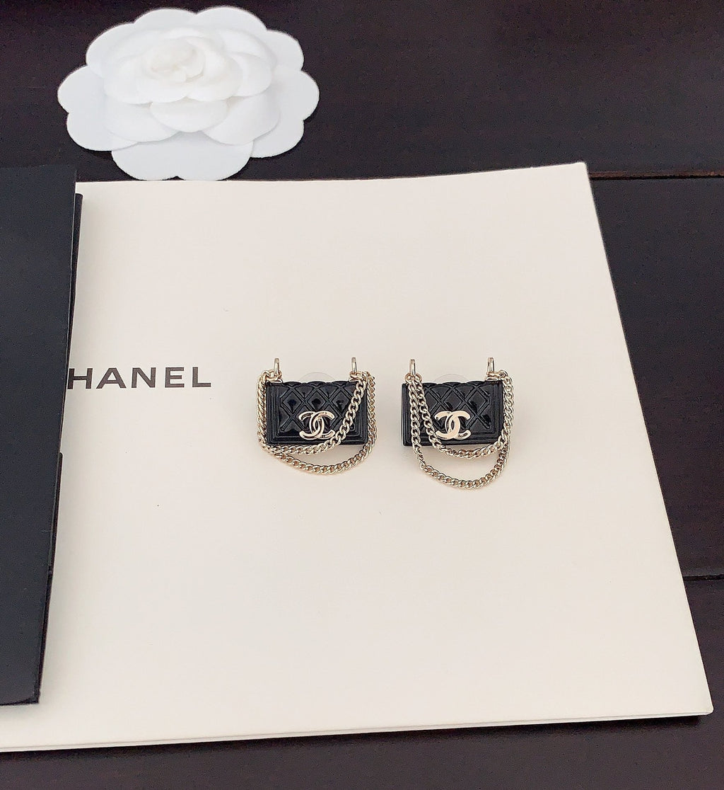 Chanel Black Bag Pendant Earrings - 18K Yellow Gold