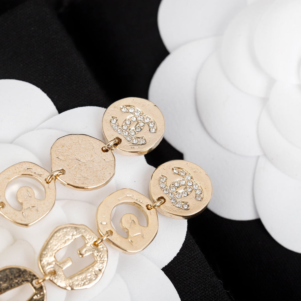 Chanel Script Pendant Earrings - 18K Yellow Gold
