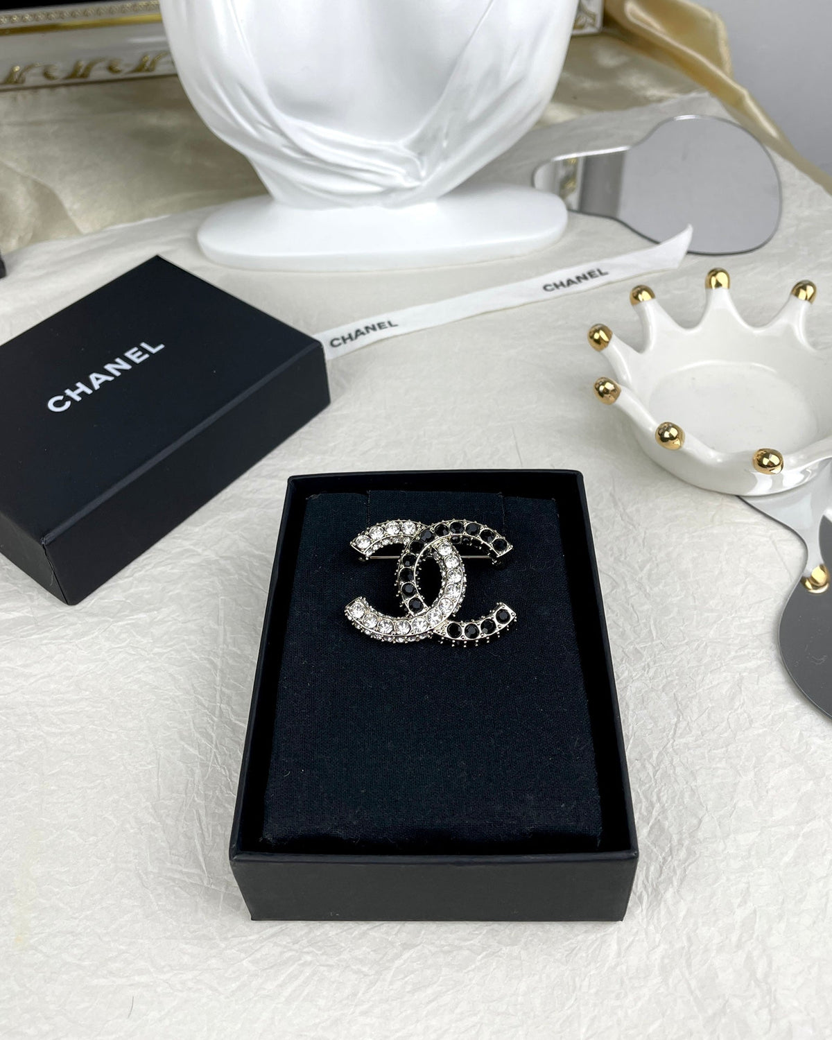 Chanel Black & White Crystal Brooch