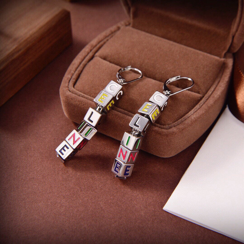 Celine Triomphe Script Cube Earrings - 18K Gold