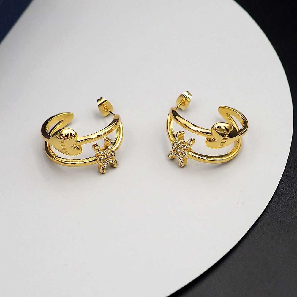 Celine Triomphe Heart Earrings - 18K Yellow Gold
