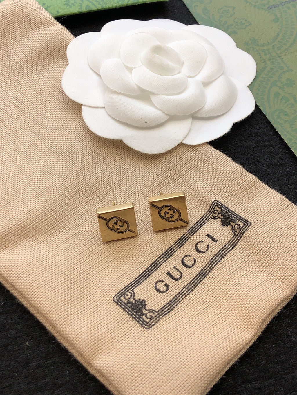 Gucci Double G Cube Earrings - 18K Yellow Gold