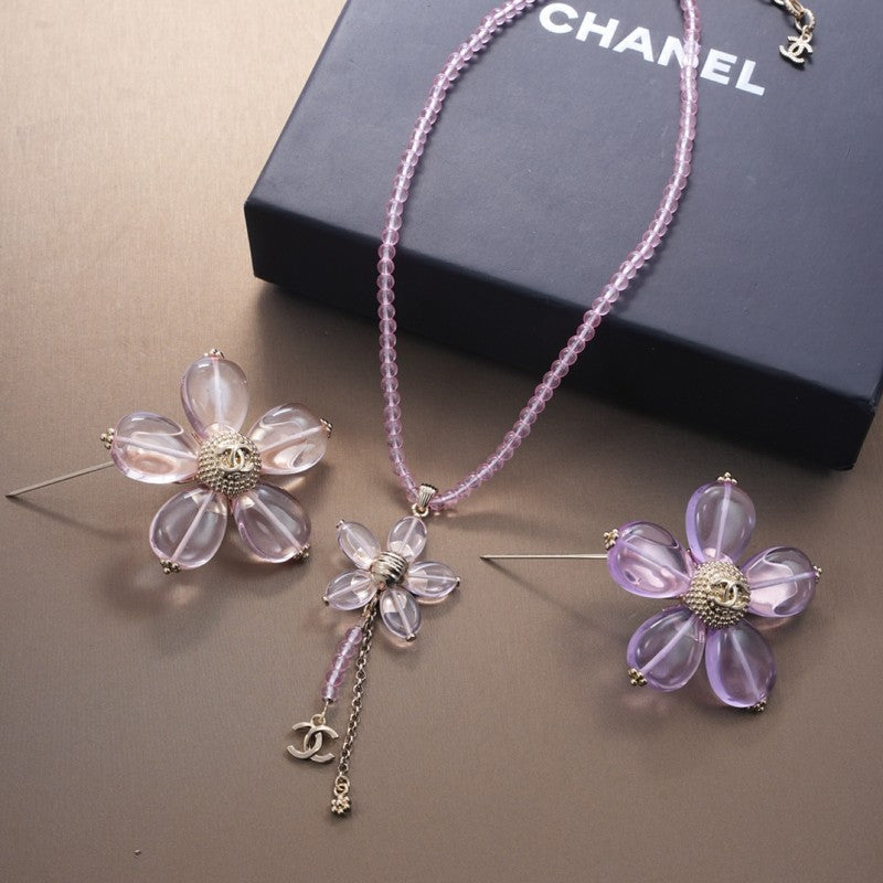 Chanel Purple Crystal Flower Necklace