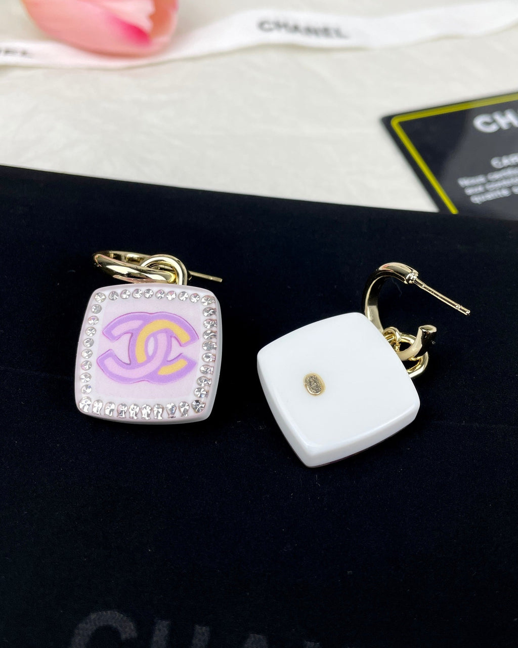 Chanel Pink Bottle Earrings - 18K Yellow Gold