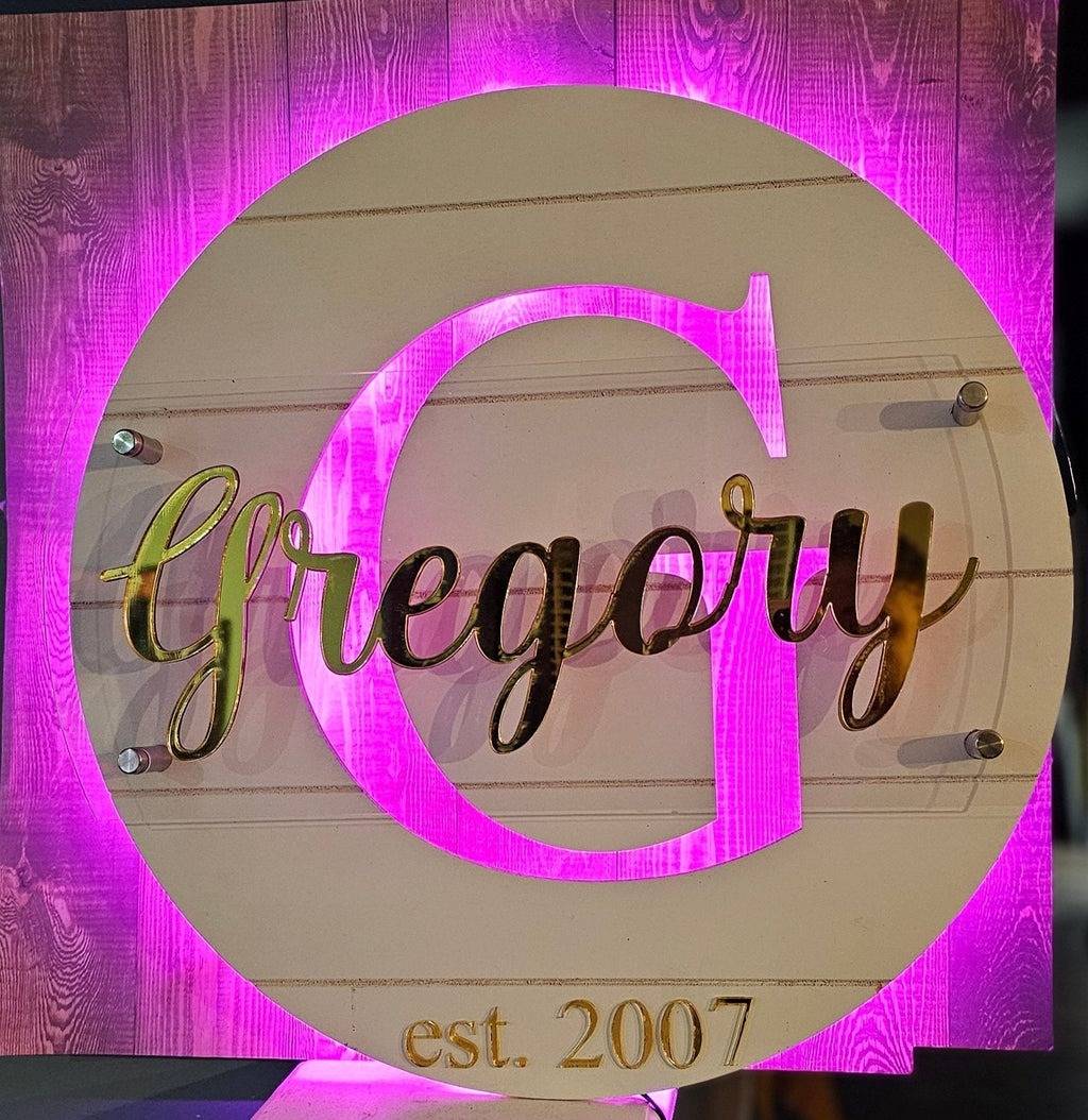 Personalized Round Wood LED Family Wall Sign - 18 Inch