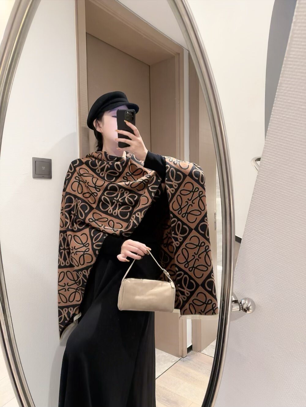 Loewe Reversible Anagram Fringe Scarf — model