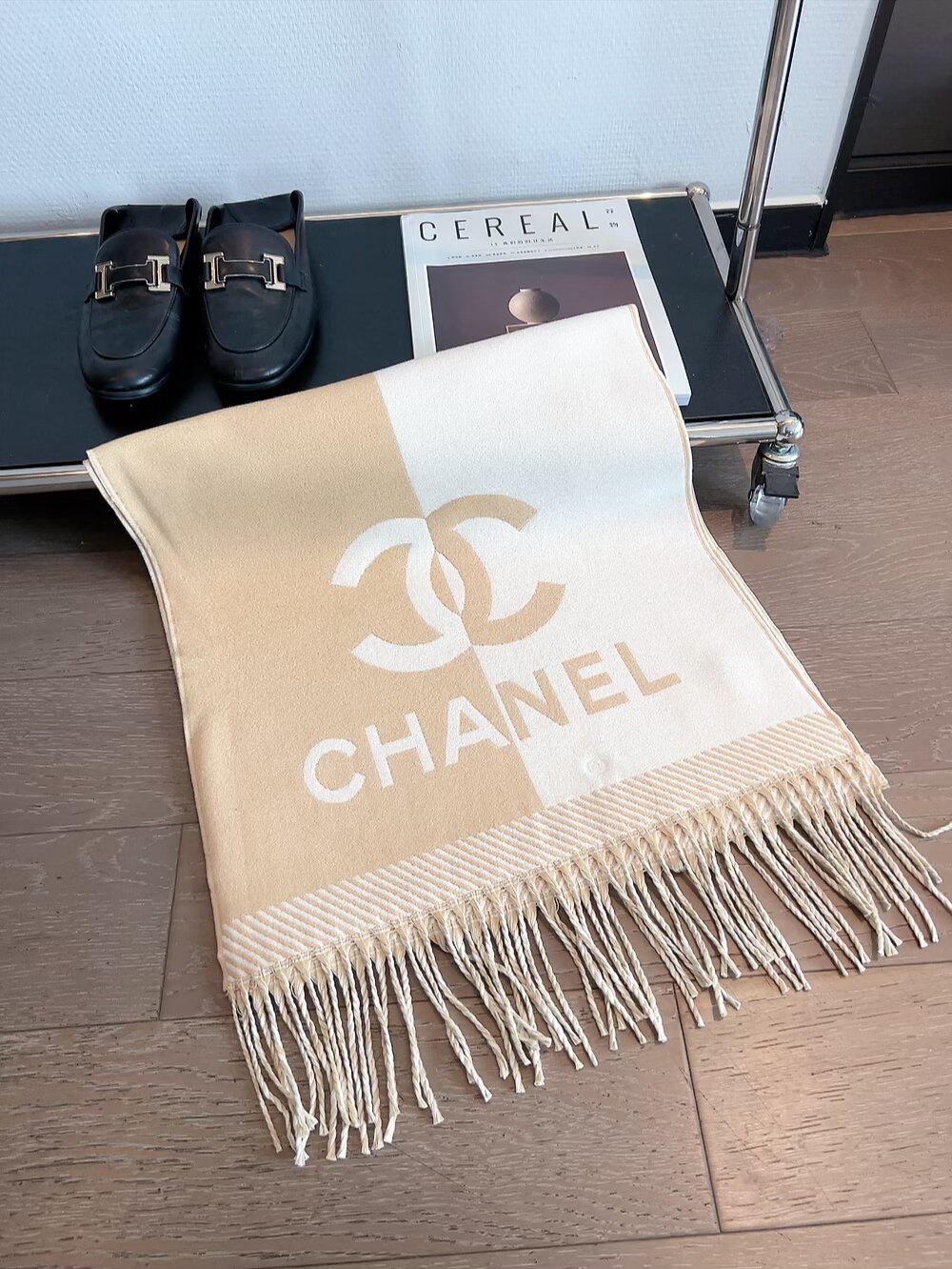 Chanel Color-Block Fringed Scarf — front