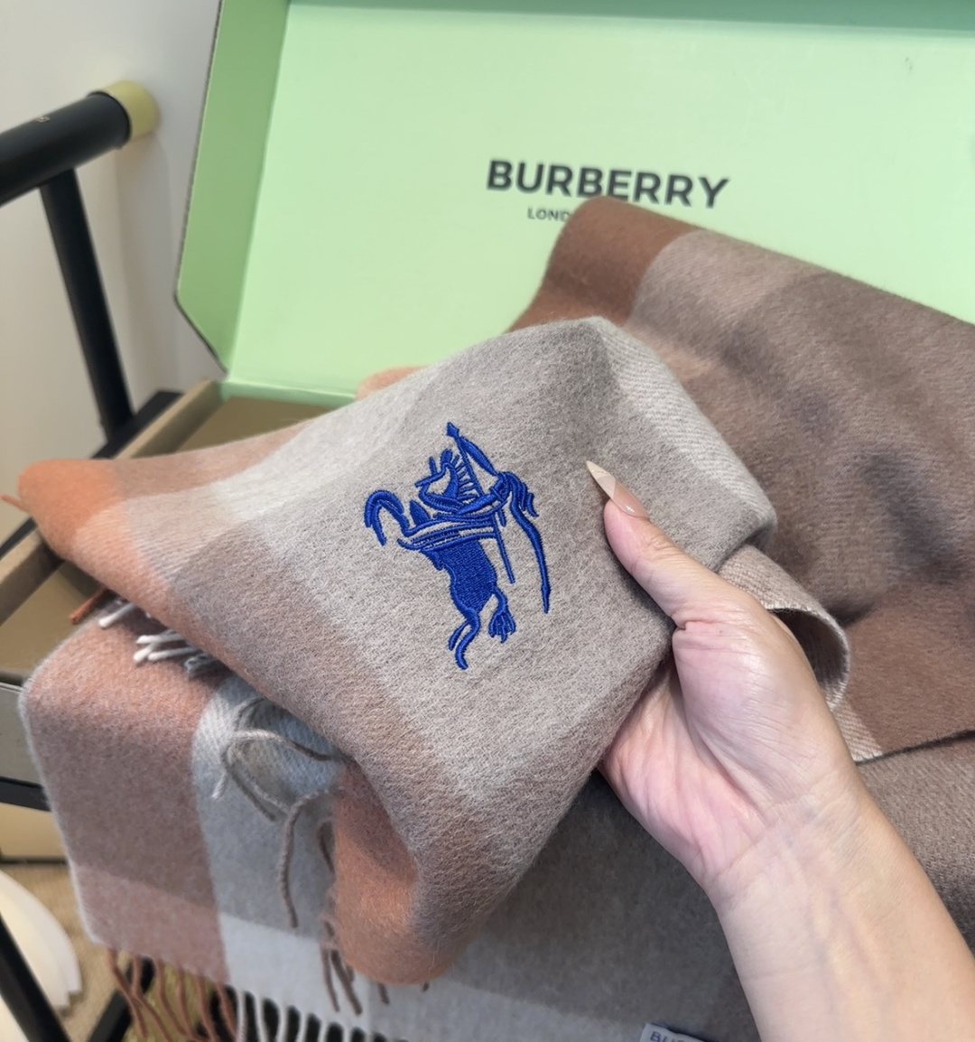 Burberry Pink Plaid Fringe Scarf — detail