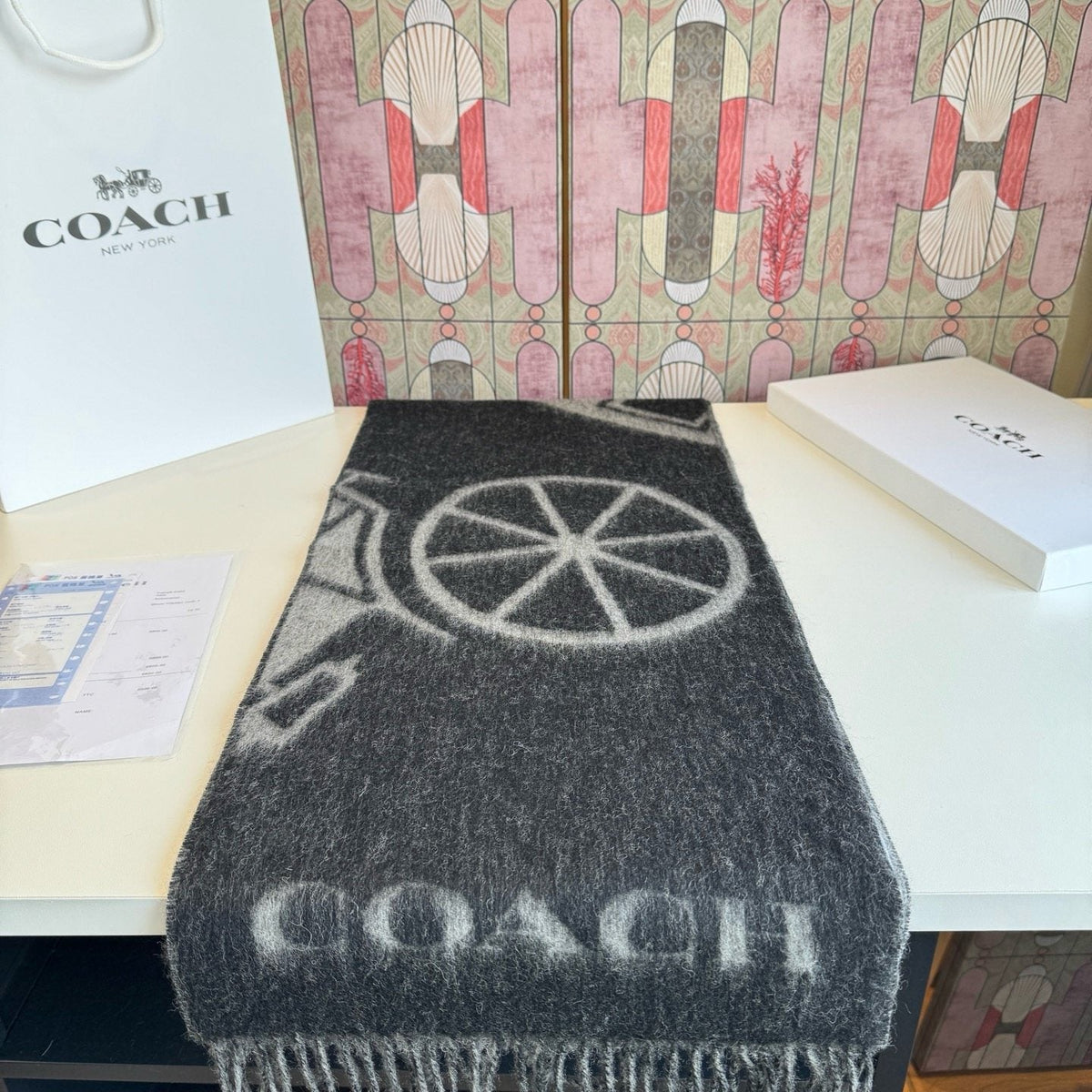 Coach Reversible Fringed Logo Scarf — front